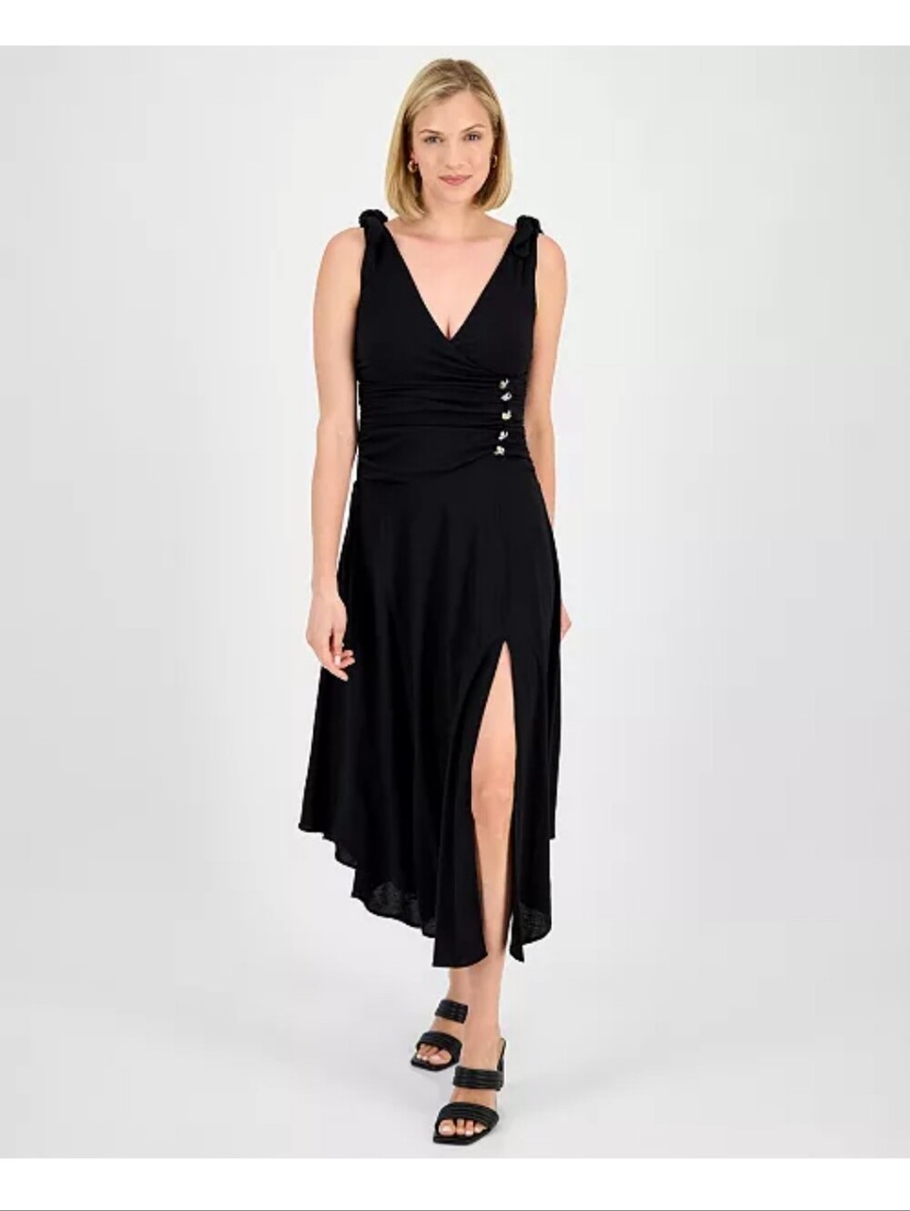 Rachel Roy NWT Black Maxi Dress Size 12 Ruched Jeweled Evening Gown $159